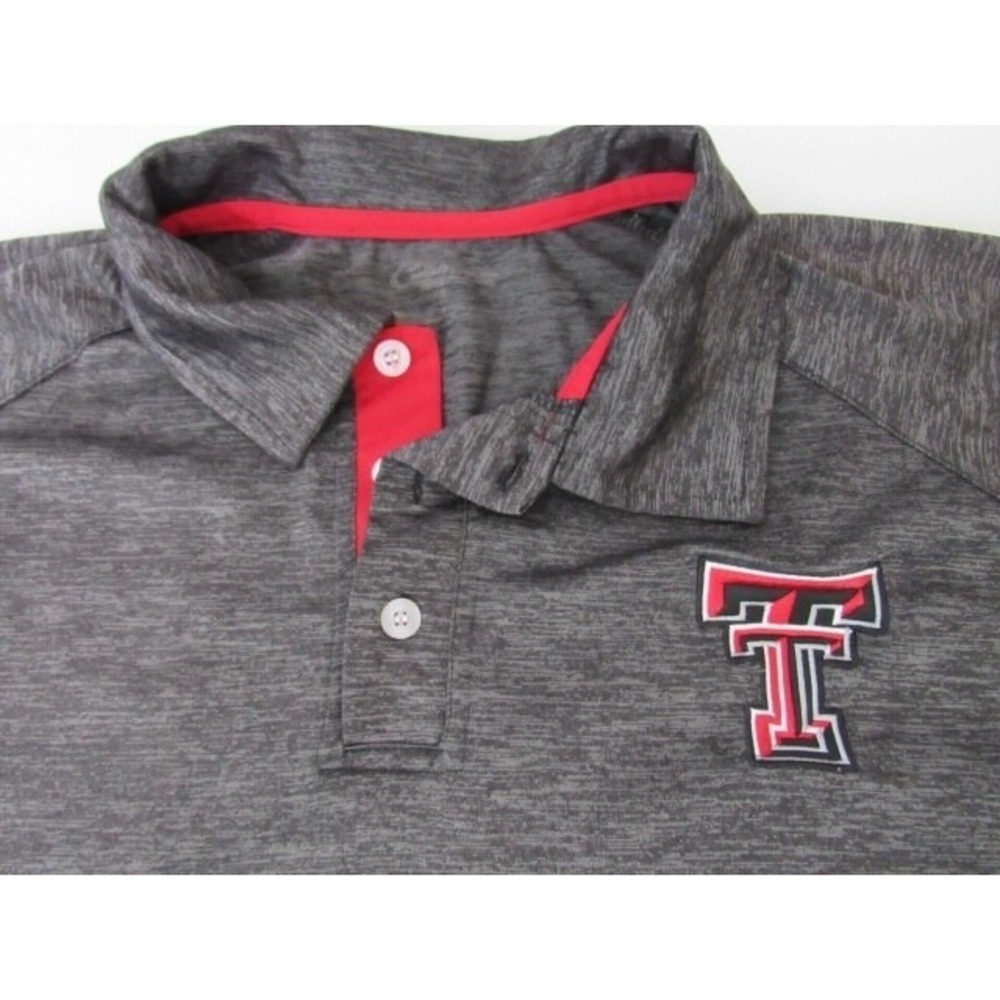 Texas Tech Colosseum Sportswear Gray Red Trim Polyester Polo Shirt Sz XL - Picture 6 of 8